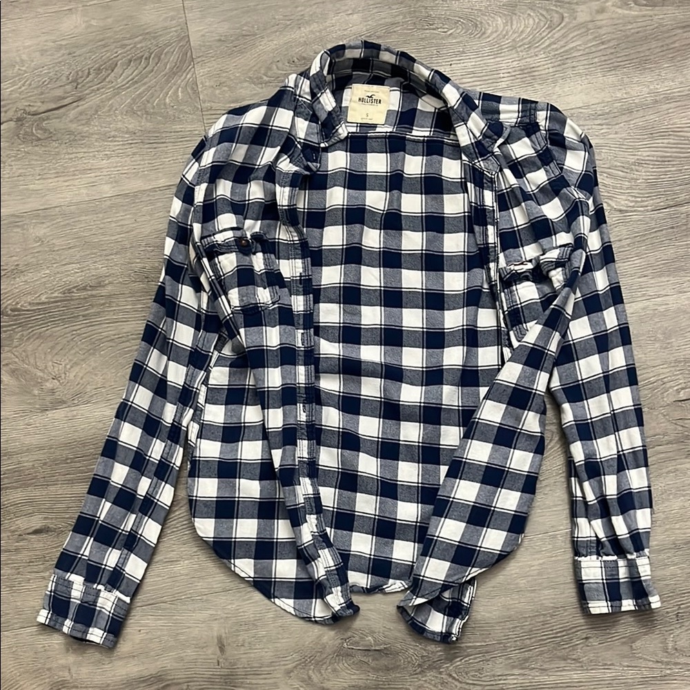 Hollister Blue and White Checkered Flannel